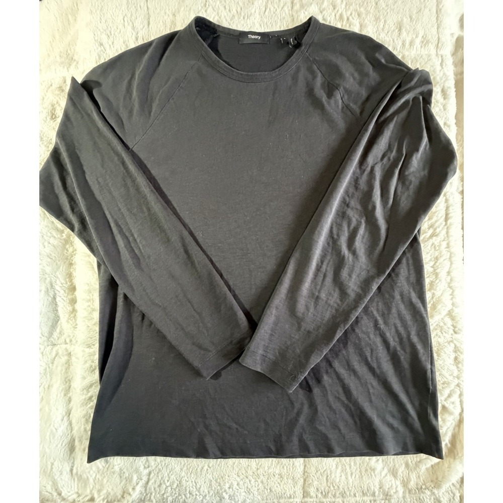 Theory Essential Crew Neck T-Shirt Men Black Long Sleeve Designer Sz L NWOT